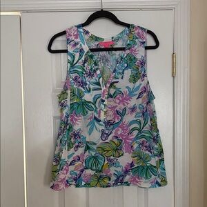 Lilly Pulitzer Tropical Floral Blouse - Blue, Green, Purple